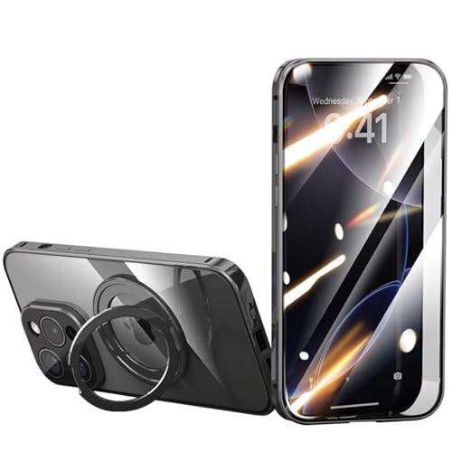 LOXO CASE Hülle für iPhone 16/16 Plus/16 Pro/16 Pro Max, 360° Rundumschutz mit Ständer und Kameraschutz, Rahmen Aus Aluminiumlegierung, Magnetische Adsorption,Black Titanium,16 Pro von LOXO CASE