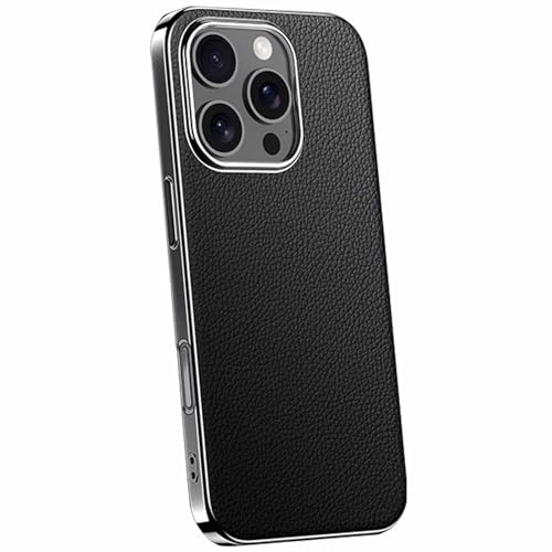 LOXO CASE Hülle für iPhone 16/16 Plus/16 Pro/16 Pro Max, Dünner Luxus Eleganter Leder-Bling-Plattierter Stoßfänger, Weiche rutschfeste Griffige Anti-Kratz-Stoßfeste Hülle,Black,16 Pro Max von LOXO CASE