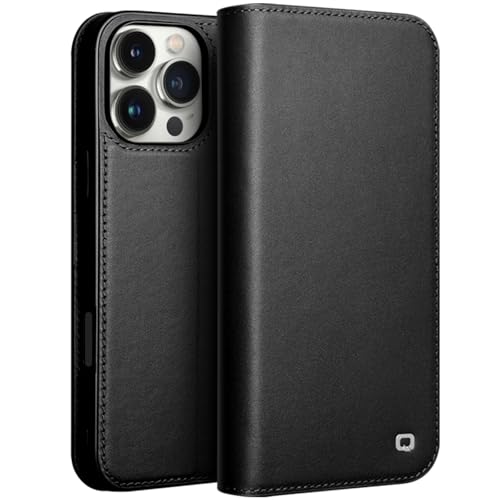 LOXO CASE Hülle für iPhone 16/16 Plus/16 Pro/16 Pro Max, Hochwertiges Handgefertigtes Crazy Horse Leder und TPU-Innenschale mit 2 Kartenfächern und Kickstand-Funktion,Black,16 Pro von LOXO CASE