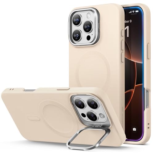 LOXO CASE Hülle für iPhone 16/16 Plus/16 Pro/16 Pro Max, Integrierter Ständer, Kompatibel mit MagSafe, Schutz in Militärqualität Aus Flüssigem Silikon,Beige,16 Pro von LOXO CASE