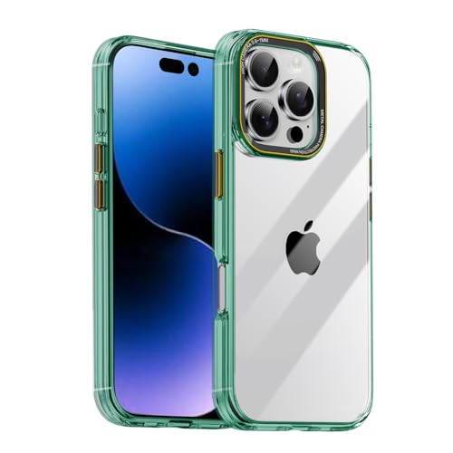 LOXO CASE Hülle für iPhone 16/16 Plus/16 Pro/16 Pro Max, Klar, Stoßfest, mit Kameraschutzring Aus Metall, Schmale, Transparente TPU-Rückseite,Green,16 Plus von LOXO CASE