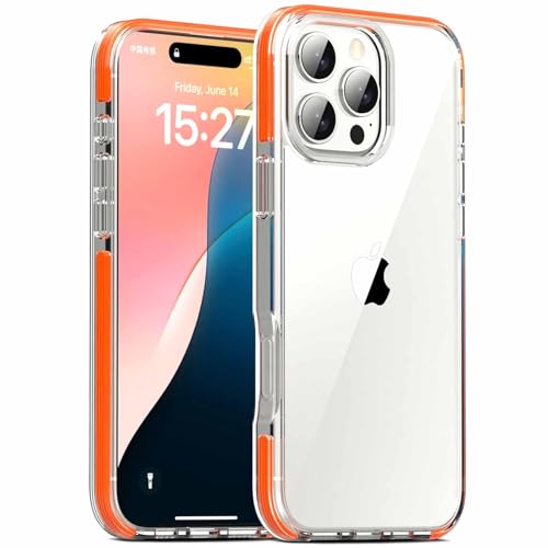 LOXO CASE Hülle für iPhone 16/16 Plus/16 Pro/16 Pro Max, Klare, Dünne, Schlanke, Kristallklare Hülle, Stoßfeste Stoßstangenhülle, Doppellagiger Fallschutz in Militärqualität,Orange,16 Plus von LOXO CASE