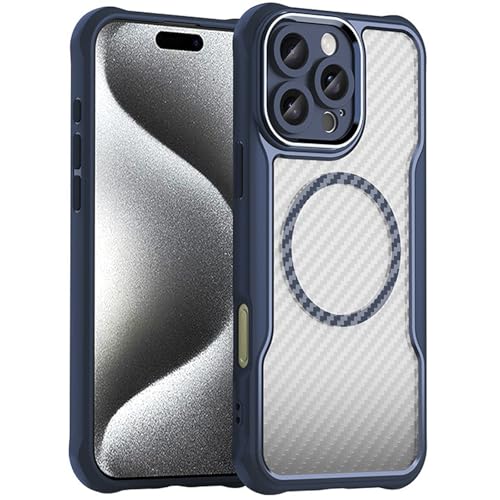 LOXO CASE Hülle für iPhone 16/16 Plus/16 Pro/16 Pro Max, Kohlefaserstruktur, Fallschutz in Militärqualität [Kompatibel mit MagSafe], Anti-Fingerabdruck,Blue,16 Pro von LOXO CASE