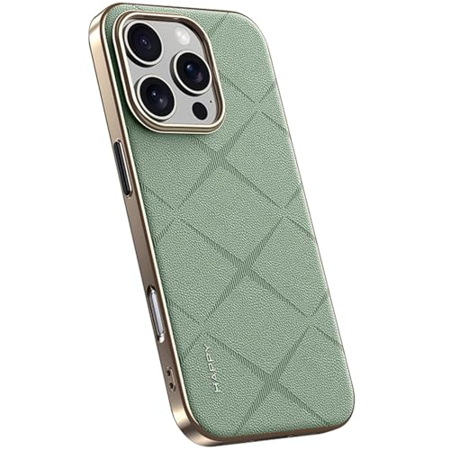 LOXO CASE Hülle für iPhone 16/16 Plus/16 Pro/16 Pro Max, Luxuriöses Veganes Leder mit Galvanisiertem PC und Metallknöpfen – Anti-Fingerabdruck, Schutz in Militärqualität,Green,16 Pro von LOXO CASE