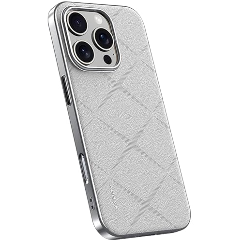 LOXO CASE Hülle für iPhone 16/16 Plus/16 Pro/16 Pro Max, Luxuriöses Veganes Leder mit Galvanisiertem PC und Metallknöpfen – Anti-Fingerabdruck, Schutz in Militärqualität,White,16 Pro von LOXO CASE