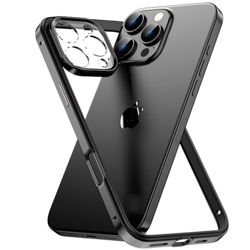 LOXO CASE Hülle für iPhone 16/16 Plus/16 Pro/16 Pro Max, Metallrahmen mit Stoßabsorbierendem Silikon, Gefühl Wie Bei Einem Nackten Telefon, Vollständiger Kameraschutz,Black,16 von LOXO CASE