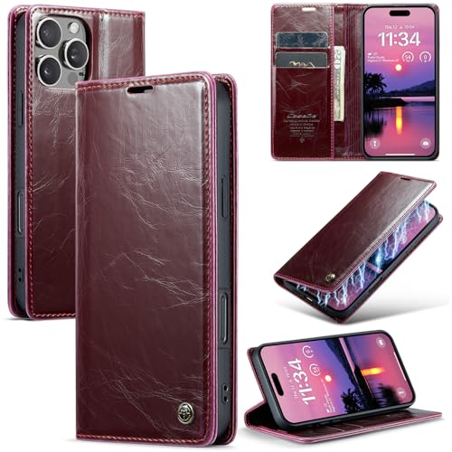 LOXO CASE Hülle für iPhone 16/16 Plus/16 Pro/16 Pro Max, PU-Leder-Brieftaschen-Folio-Klapp-Handyhülle mit Kartenhalter, Standfunktion, Magnetverschluss, stoßfeste Schutzhülle,Red,16 Plus von LOXO CASE