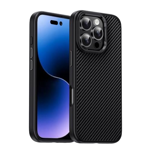 LOXO CASE Hülle für iPhone 16/16 Plus/16 Pro/16 Pro Max, Schlanke und Leichte Hülle mit Karbonfaser-Muster, Kameraschutz Aus Metall [Schutz in Militärqualität],Black,16 Plus von LOXO CASE