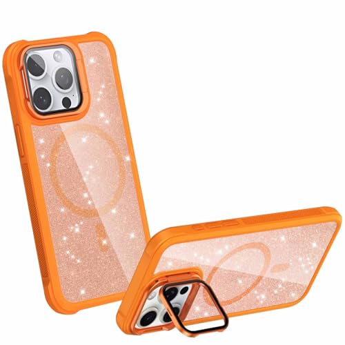 LOXO CASE Hülle für iPhone 16/16 Plus/16 Pro/16 Pro Max, mit Kameraständer, Süßer Glitzer für Frauen und Mädchen, Funkelndes, Glänzendes, Süßes, Mädchenhaftes Design,Orange,16 von LOXO CASE