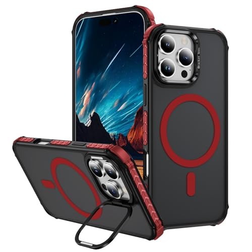 LOXO CASE Hülle für iPhone 16/16 Plus/16 Pro/16 Pro Max, mit Objektivständer [Kompatibel mit Magsafe] Durchscheinende Rückseite Weiche Kante Schutzhülle,Red,16 von LOXO CASE