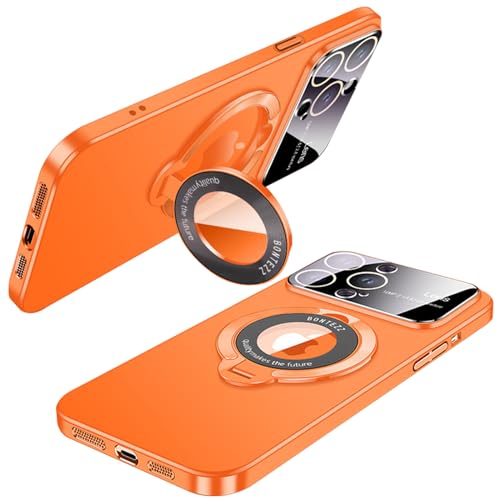 LOXO CASE Hülle für iPhone 16/16 Pro/16 Plus/16 Pro Max, Vollglas-Kameraobjektiv-Schutzhülle mit Magnetischem, Unsichtbarem Ständer [Kompatibel mit MagSafe],Orange,16 Pro Max von LOXO CASE