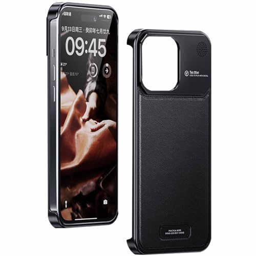 LOXO CASE Hülle für iPhone 16 Pro Max/16 Pro/16, Luxus Leder Aluminium Hülle [Kompatibel mit MagSafe] Stoßfest, Kameraschutz Anti-Kratzer Slim,Black,16 Pro Max von LOXO CASE