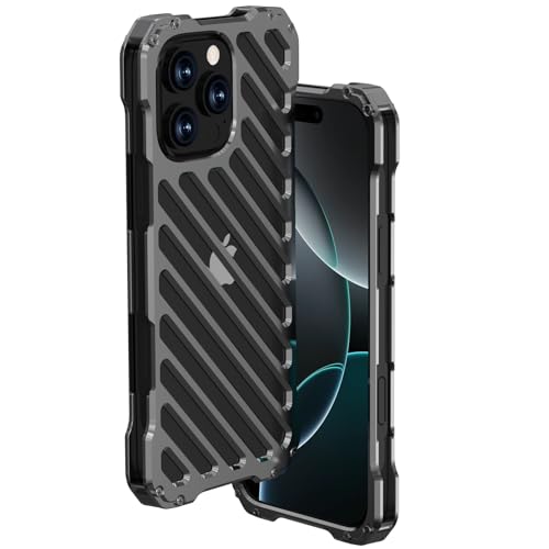 LOXO CASE Hülle für iPhone 16 Pro Max/16 Pro/16, Vollmetallgehäuse, Stoßfest, Kratzfest, Wärmeableitung, Schützende Weiche Innenseite, Stilvoll und Langlebig,Black,16 von LOXO CASE