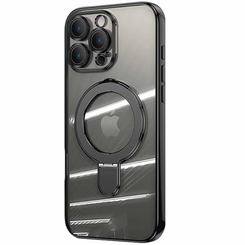 LOXO CASE Hülle für iPhone 16 Pro Max/16 Pro/16 Plus/16, 2024 Magsafe Magnetische, Klare, Stoßfeste Hülle mit Ständer, Vergilbungsschutz, Linsenschutz Aus Gehärtetem Glas,Black,16 Pro von LOXO CASE