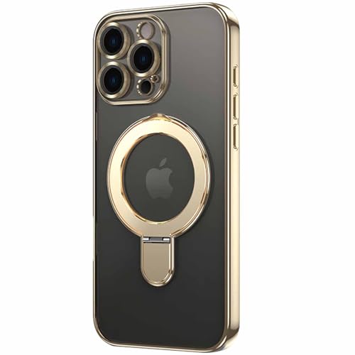 LOXO CASE Hülle für iPhone 16 Pro Max/16 Pro/16 Plus/16, 2024 Magsafe Magnetische, Klare, Stoßfeste Hülle mit Ständer, Vergilbungsschutz, Linsenschutz Aus Gehärtetem Glas,Gold,16 Plus von LOXO CASE