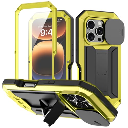 LOXO CASE Hülle für iPhone 16 Pro Max/16 Pro/16 Plus/16, Kamera-Schutzhülle mit Sichtschutz, Robust, Stoßfest, Staubdicht, Metallrahmen mit Integriertem Displayschutz,Yellow,16 von LOXO CASE