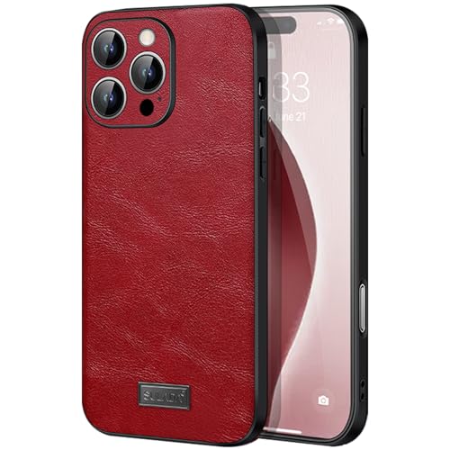 LOXO CASE Hülle für iPhone 16 Pro Max/16 Pro/16 Plus/16, Luxuriöse, Ultradünne Lederschale, Vollständiger Linsenschutz, Anti-Fingerabdruck, Ultradünne Abdeckung mit Weichen Kanten,Red,16 Pro von LOXO CASE