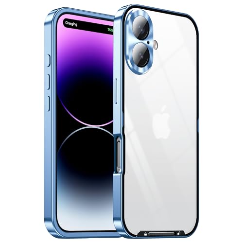 LOXO CASE Hülle für iPhone 16 Pro Max/16 Pro/16 Plus/16, Metallrahmen, Mattierte, Durchscheinende Rückseite [Fallschutz in Militärqualität] Vollständiger Kameraobjektivschutz,Blue,16 Pro Max von LOXO CASE