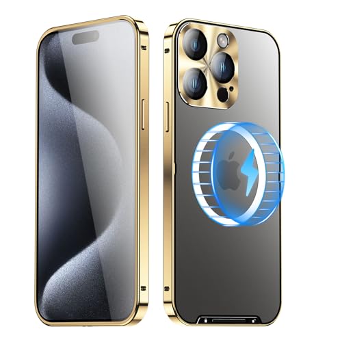 LOXO CASE Hülle für iPhone 16 Pro Max/16 Pro/16 Plus/16, Rahmen Aus Aluminiumlegierung mit 4K-Objektivschutz [Kompatibel mit MagSafe] Anti-Fingerabdruck-Ultradünne Rückseite,Gold,16 Pro Max von LOXO CASE