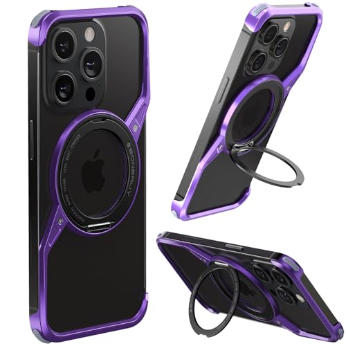 LOXO CASE Innovation Z Hülle für iPhone 16 Pro Max/16 Pro/16, mit 360° Drehbarem Ständer [Kompatibel mit MagSafe] Rahmen Aus Aluminiumlegierung Stoßfestes, Schlankes Cover,Purple,16 von LOXO CASE