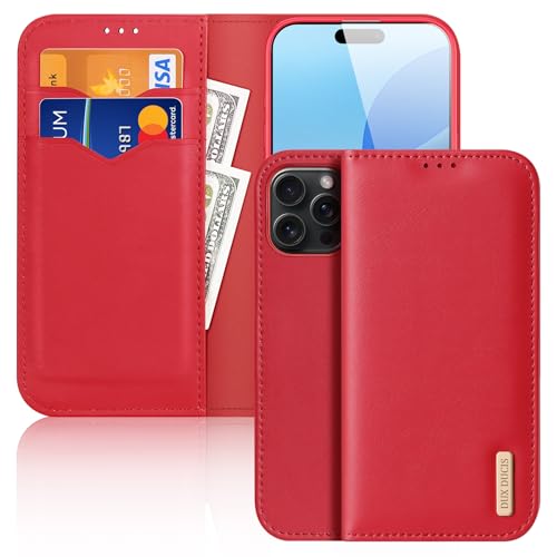 LOXO CASE Leder-Brieftaschenhülle für iPhone 16/16 Plus/16 Pro/16 Pro Max, mit Magnetverschluss, RFID-Blockierung, Kartenfächern, Fallschutz, Standfunktion,Red,16 Plus von LOXO CASE