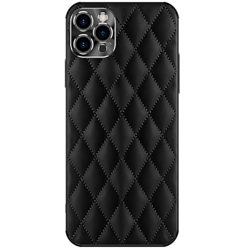 LOXO CASE Luxuriöse, Gesteppte Lederhülle für iPhone 16 Pro Max/16 Pro/16, Weicher TPU-Rahmen, Kratzfest, Kameraschutz, Stil für Ihr Gerät,Black,16 von LOXO CASE