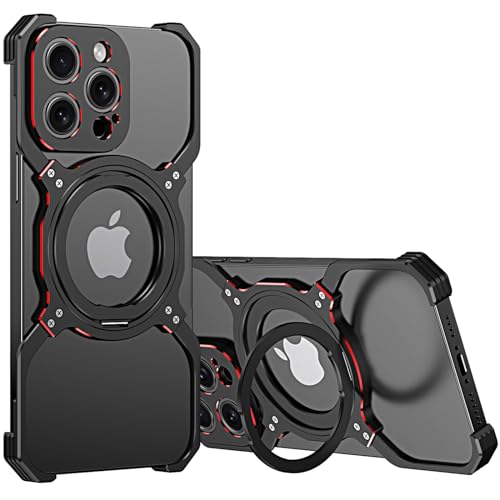LOXO CASE Metallrahmenloses Hülle für iPhone 13 Pro Max/13 Pro/13, mit 360° Drehbarer Ständer, Militärischer Schutz, Stoßfest, Wärmeableitung,Red,13 Pro von LOXO CASE