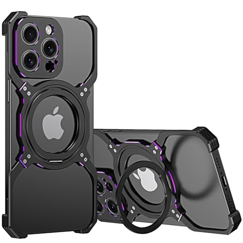 LOXO CASE Metallrahmenloses Hülle für iPhone 14 Pro Max/14 Pro/14, mit 360° Drehbarer Ständer, Militärischer Schutz, Stoßfest, Wärmeableitung,Black Purple,14 Pro Max von LOXO CASE