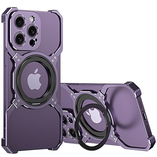 LOXO CASE Metallrahmenloses Hülle für iPhone 14 Pro Max/14 Pro/14, mit 360° Drehbarer Ständer, Militärischer Schutz, Stoßfest, Wärmeableitung,Purple,14 von LOXO CASE