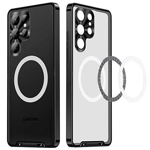 LOXO CASE Metallstoßrahmen Hülle für Samsung Galaxy S24 Ultra/S24 Plus/S24, Translucent Matte Anti-rutsch Hülle (Anti-Fingerabdruck) mit Kameraschutz, Kompatibel mit MagSafe,Black,S24 von LOXO CASE