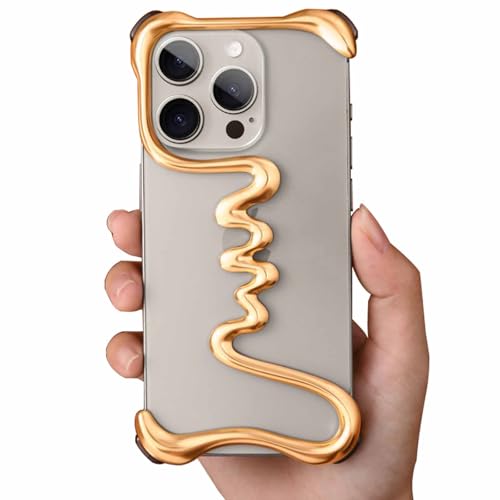 LOXO CASE Rahmenloses Metallgehäuse für iPhone 15 Pro/15 Pro Max, Ultradünnes 3D-Hohldesign, Wärmeableitung und Stoßfester Schutz,Gold,15 Pro Max von LOXO CASE