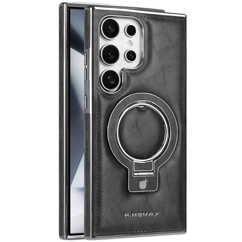 LOXO CASE Schutzhülle für Samsung Galaxy S24 Ultra/S24 Plus/S24, Kompatibel mit MagSafe, Premium-PU-Leder, Magnetische Schutzhülle mit Unsichtbarem Ringständer,Black,S24 Ultra von LOXO CASE