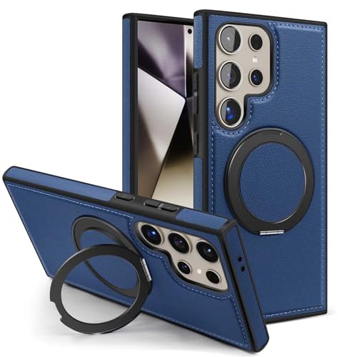 LOXO CASE Schutzhülle für Samsung Galaxy S25 Ultra/S25 Plus/S25, 360° Drehbarer Ringständer, Stoßfest, PU-Leder, Kompatibel mit MagSafe,Blue,S25 von LOXO CASE