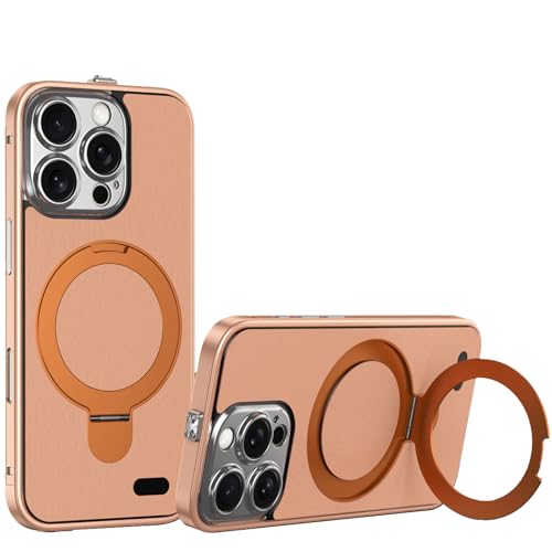 LOXO CASE Schutzhülle für iPhone 15 Pro Max/15 Pro/15, Edelstahlrahmen, Strukturiertes Leder, Integrierter Ständer, Linsenschutz, Kompatibel mit MagSafe,Desert Titanium,15 Pro von LOXO CASE