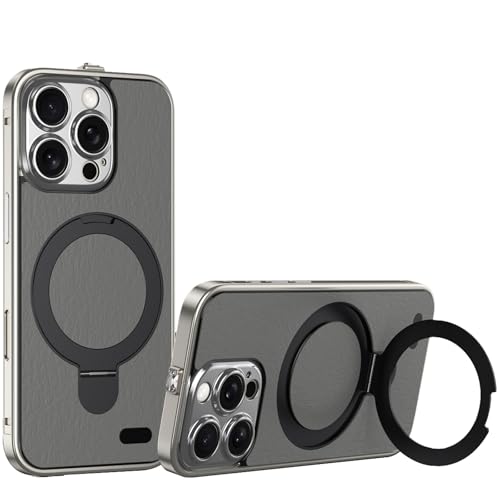 LOXO CASE Schutzhülle für iPhone 16 Pro Max/16 Pro/16, Edelstahlrahmen, Strukturiertes Leder, Integrierter Ständer, Linsenschutz, Kompatibel mit MagSafe,Natural Gray,16 Pro Max von LOXO CASE