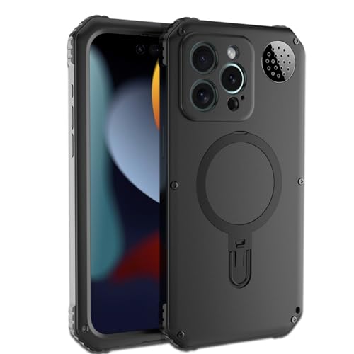 LOXO CASE Stoßfeste Hülle für iPhone 15/15 Pro/15 Pro Max, Metall-Silikon-Zweischichtschutz mit Unsichtbarem Ständer, Kompatibel mit MagSafe,Black,15 Pro Max von LOXO CASE