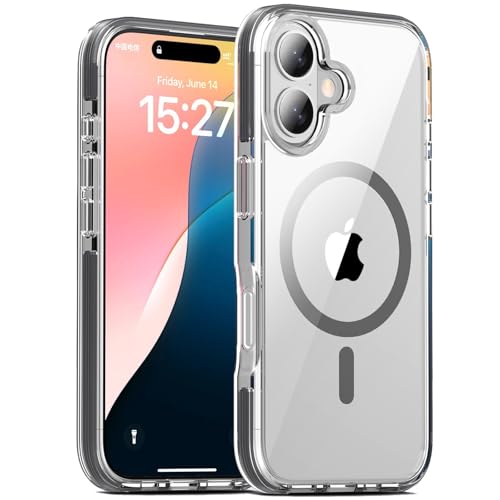 LOXO CASE Transparente Hülle für iPhone 16 Pro Max/16 Pro/16 Plus/16, Fallschutz Aus 3 M Höhe in Militärqualität, Vergilbungsfrei, Kompatibel mit MagSafe,Black,16 von LOXO CASE