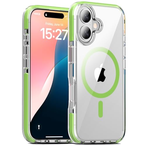 LOXO CASE Transparente Hülle für iPhone 16 Pro Max/16 Pro/16 Plus/16, Fallschutz Aus 3 M Höhe in Militärqualität, Vergilbungsfrei, Kompatibel mit MagSafe,Green,16 Pro Max von LOXO CASE