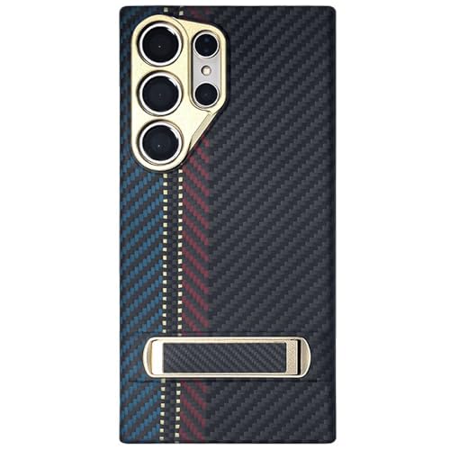 LOXO CASE Ultradünne Hülle für Samsung Galaxy S24 Ultra, Aramidfasermaterial mit Ständer, Verbesserter Metallrahmenschutz,Blue Gold von LOXO CASE