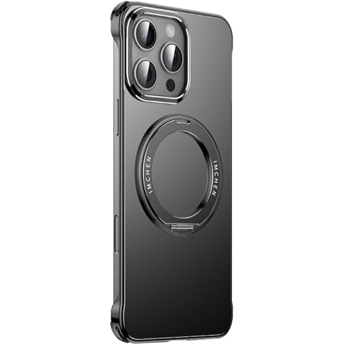 LOXO CASE Ultradünne Metallhülle für iPhone 16 Pro Max/16 Pro, Rahmenlose Wärmeableitung mit 360° Drehbarem Ständer, Schutz in Militärqualität,Black Titanium,16 von LOXO CASE