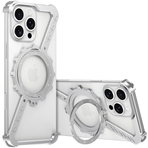 LOXO CASE Z-Hülle für iPhone 15 Pro Max/15 Pro/15, Rahmenloses Metall mit 360° Drehbarem Ständer, Schlanke, Stoßfeste, Dünne Bumper-Hüllen, Kompatibel mit MagSafe,Silver,15 Pro Max von LOXO CASE