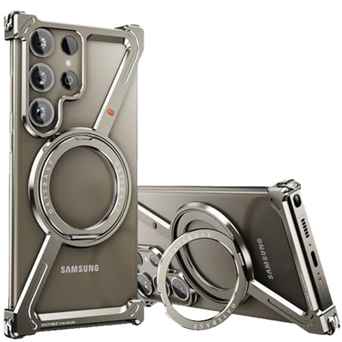 LOXO CASE Z Metal Rahmenlose Hülle für Samsung Galaxy S24 Ultra, Fallschutz in Militärqualität mit 360° Drehbarem Ständer, Kompatibel mit MagSafe,Titanium,S24 Ultra von LOXO CASE