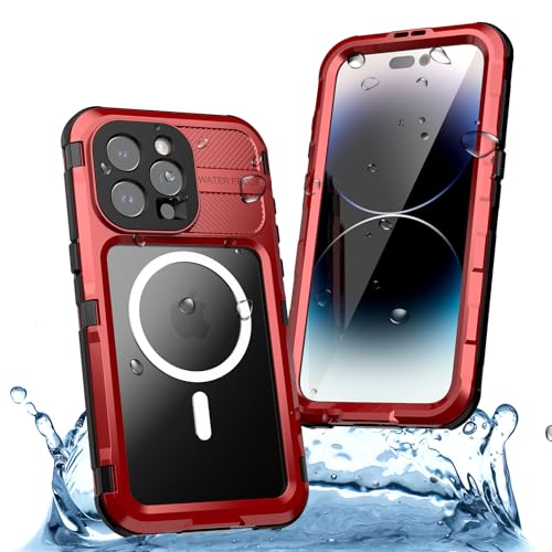 LOXO CASE wasserdichte Hülle für iPhone 15/15 Pro/15 Plus/15 Pro Max, IP68 Wasserdicht Stoßfest, Metall Schutz vor Stürzen Stößen Heavy Duty Handyhülle, 360° Rundum Schutz,Red,15 Pro Max von LOXO CASE