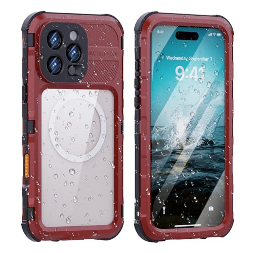 LOXO CASE wasserdichte Hülle für iPhone 16 Pro Max/16 Pro/16 Plus/16, Ganzkörper-Schutzhülle Aus Metall, Schneedicht, Staubdicht und Stoßfest [kompatibel mit Magsafe],Red,16 von LOXO CASE