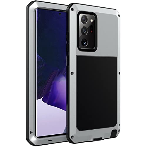 LOXO CASE Metall Hülle für Samsung Galaxy Note 20 Ultra 5G, Stoßfest Militärstandard Edelstahlrahmen Silikon Handyhülle, 360 Grad Stoßfest Panzerhülle Schutzhülle,Silver von LOXO CASE