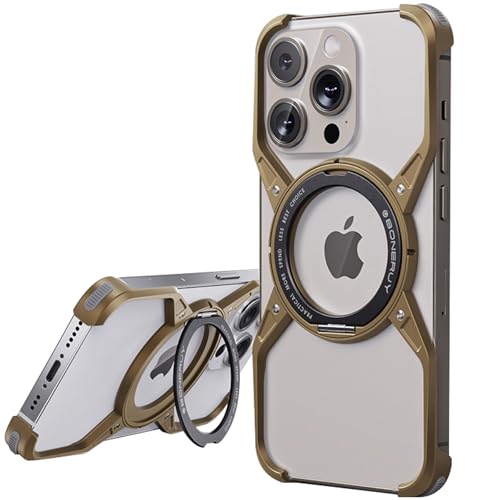Rahmenlose Hülle Aus Aluminiumlegierung für iPhone 16 Pro Max/16 Pro/16, mit 360° Drehbarem Magnetischem Ständer, Schlankes Design mit Aufprallschutz an Vier Ecken,Desert Titanium,16 Pro Max Rahmenlose Hülle Aus Aluminiumlegierung für iPhone 16 Pro Max/16 Pro/16, mit 360° Drehbarem Magnetischem Ständer, Schlankes Design mit Aufprallschutz an Vier Ecken,Desert Titanium,16 Pro Max von LOXO CASE