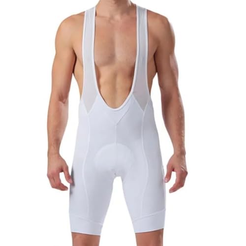 LPHFDCS Fahrradhose Herren Gepolstert Unifarbene, schwarz-weiße Radlerhose mit Laserschnitt am Bündchen, MTB-Fahrradtuch, 9D-Gel-Pad, elastische Unterseite Fahrradhose(White bib,XL) von LPHFDCS