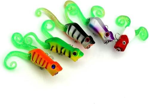 STÜCKE 10,2 G/5,5 cm Zweischwänziger Wellen-Fake-Angelköder Köder Topwater Hard Fishing Popper Swimbait mit realistischem dreidimensionalem 3D-Design Topwater Hard Fishing von LPUKOI