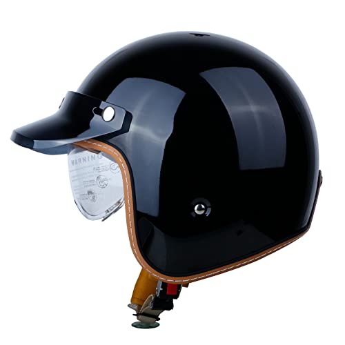 3/4 Vintage Jethelm Motorradhelm, Roller Scooter Helm Moped Mofa-Helm Chopper Retro Vintage Pilot Biker Helmet ECE Zulassung Mit Visier Offenem Gesicht Helm C,M von LPXPLP