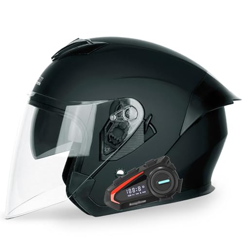 Bluetooth Jethelm Motorradhelm 3/4 Helm,ECE Zertifizierung Motorrad Integrierter Bluetooth-Helm Jet Scooter Helm Rollerhelm Jet-Helm Herren Damen Mit Doppelspiegel Herren Damen B,M von LPXPLP